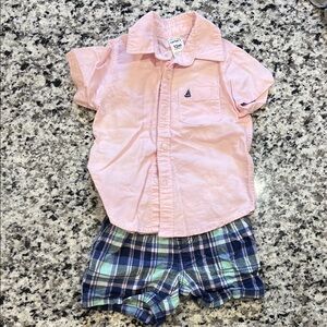 Nautica Pink Shirt and Plaid Shorts Set